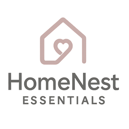 HomeNest Essentials logo with house and heart design on a white background